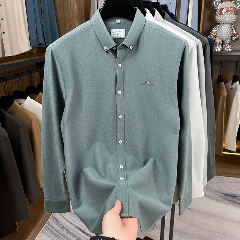Pánska košieľa s dlhým rukávom, 100% bavlna, priliehavý strih, jednofarebná, jarná-jesenná 2025