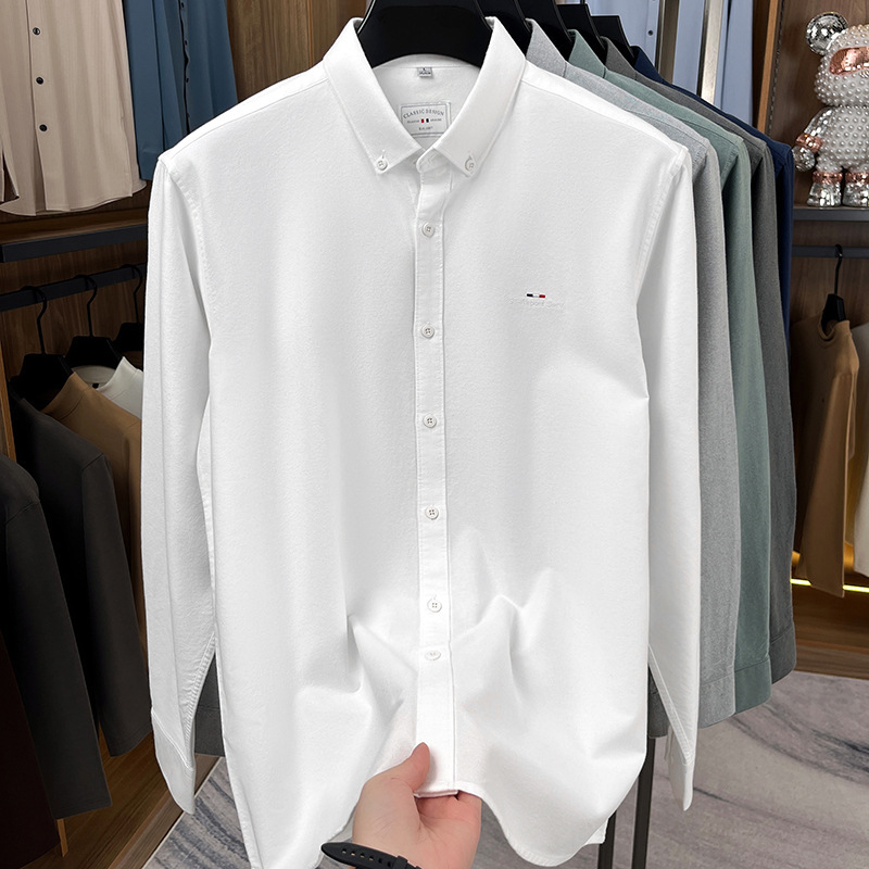 Pánska košieľa s dlhým rukávom, 100% bavlna, priliehavý strih, jednofarebná, jarná-jesenná 2025