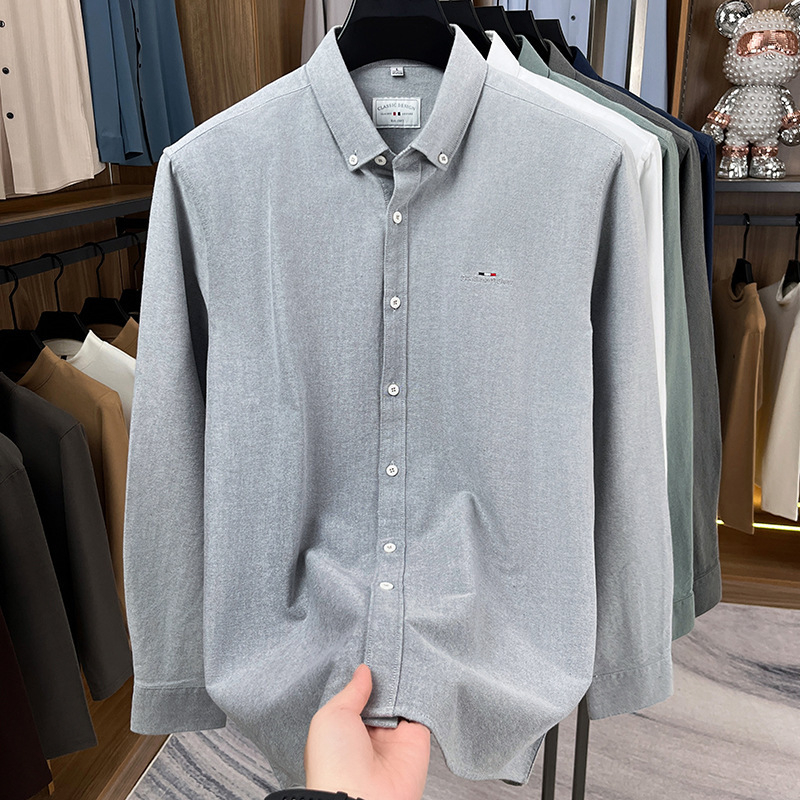 Pánska košieľa s dlhým rukávom, 100% bavlna, priliehavý strih, jednofarebná, jarná-jesenná 2025