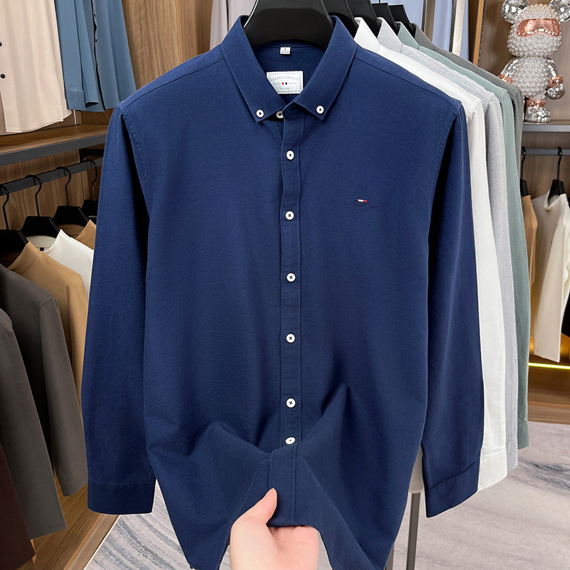 Pánska košieľa s dlhým rukávom, 100% bavlna, priliehavý strih, jednofarebná, jarná-jesenná 2025