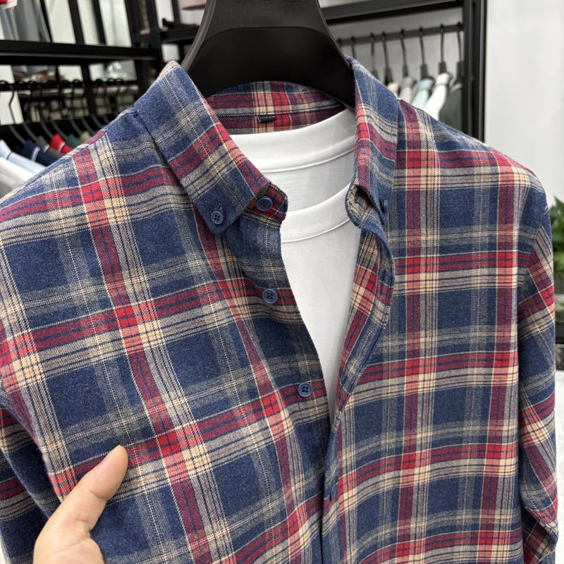 Business casual káro košeľa, 100% bavlna, brúsený povrch, dlhý rukáv, voľný strih