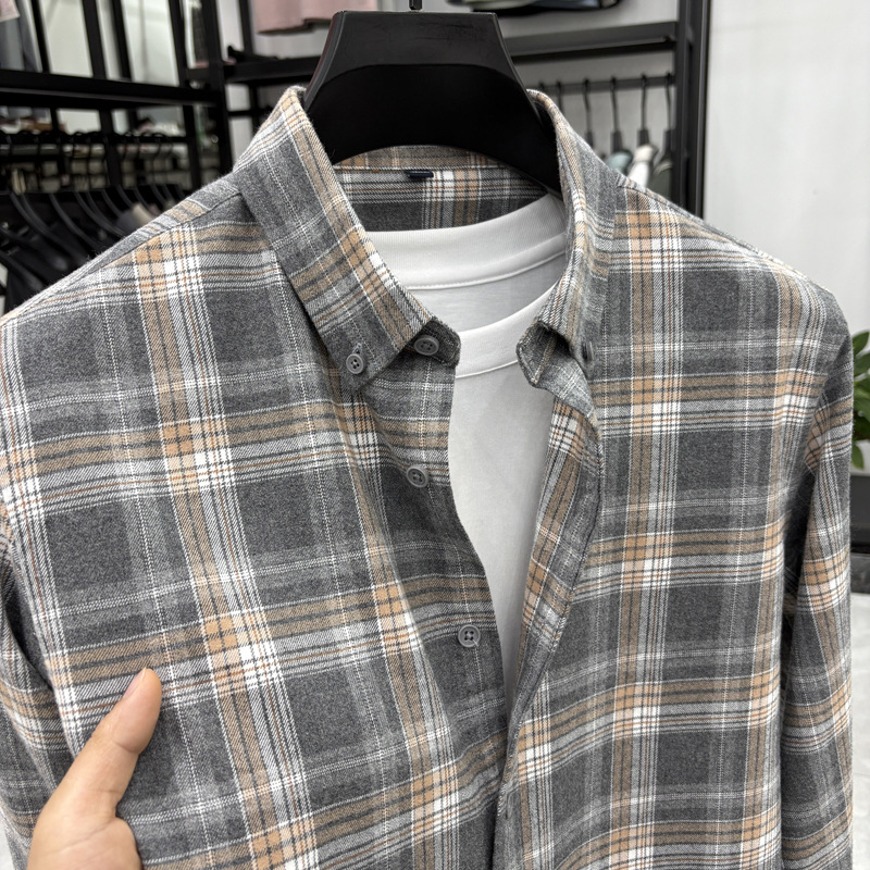 Business casual káro košeľa, 100% bavlna, brúsený povrch, dlhý rukáv, voľný strih