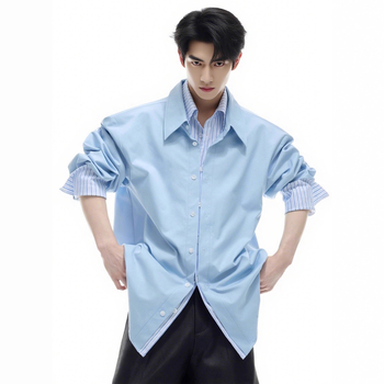 Košeľové sako s pruhmi a farebnými blokmi, kórejský štýl kardigán, voľný strih, dlhé rukávy, golier s klopou