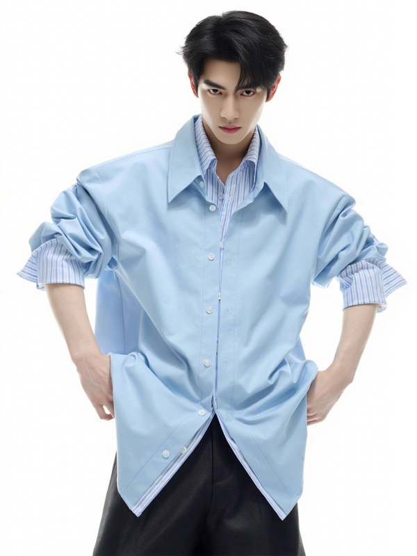 Košeľové sako s pruhmi a farebnými blokmi, kórejský štýl kardigán, voľný strih, dlhé rukávy, golier s klopou