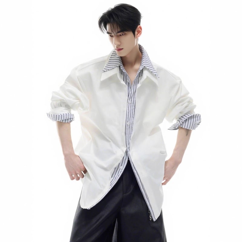 Košeľové sako s pruhmi a farebnými blokmi, kórejský štýl kardigán, voľný strih, dlhé rukávy, golier s klopou