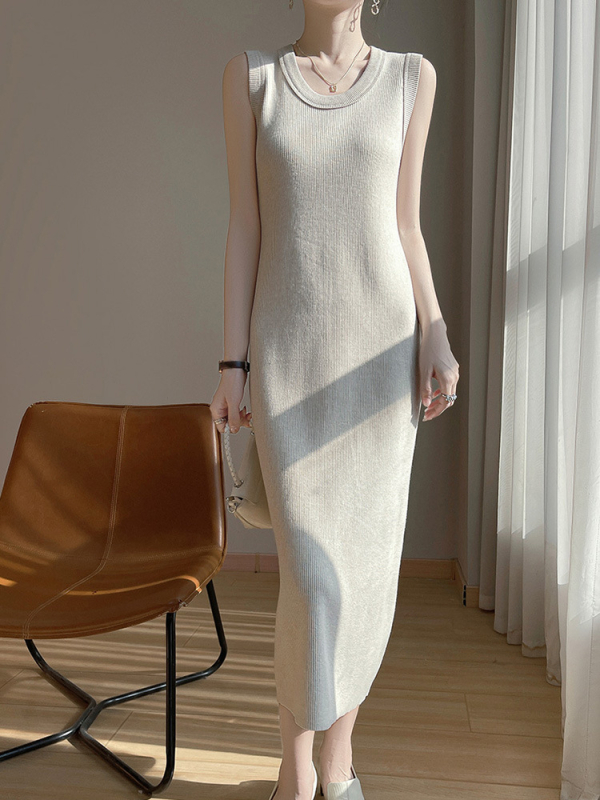 Duga vunena pletena haljina bez rukava s okruglim izrezom (16-gauge knit, long length, pullover)