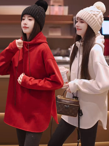 Női kapucnis pulóver fleece-béléssel, vastag, hosszú ujjú, laza szabású