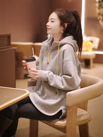 Női kapucnis pulóver fleece-béléssel, vastag, hosszú ujjú, laza szabású