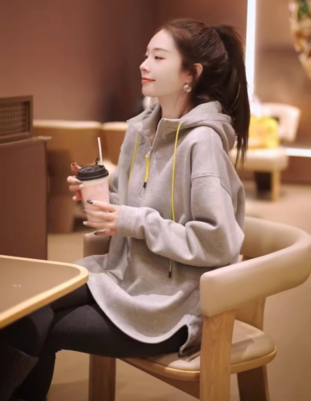 Női kapucnis pulóver fleece-béléssel, vastag, hosszú ujjú, laza szabású