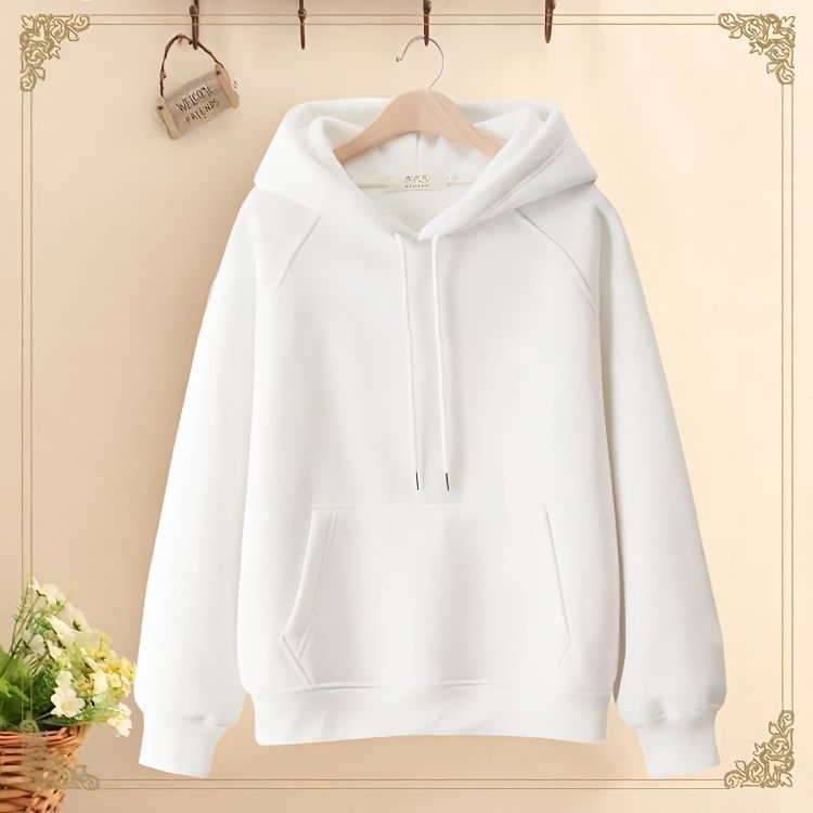 Női 100% pamutkapucnis pulóver, laza szabás, hercegnő ujjak