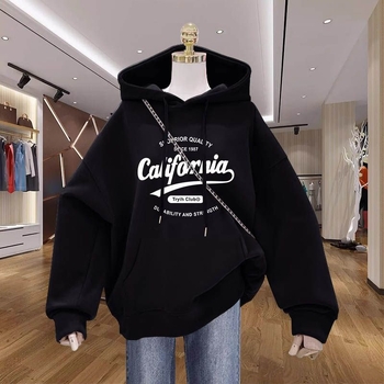 Ženski jesenski hoodie s kapuljačom, debeli flis iznutra, jednobojna boja s otiskom, moderan gornji dio
