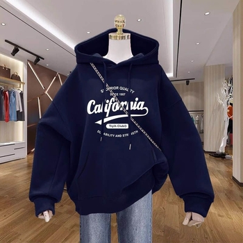 Ženski jesenski hoodie s kapuljačom, debeli flis iznutra, jednobojna boja s otiskom, moderan gornji dio