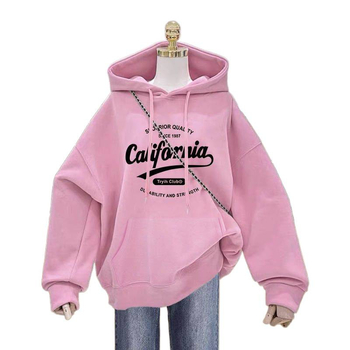Ženski jesenski hoodie s kapuljačom, debeli flis iznutra, jednobojna boja s otiskom, moderan gornji dio