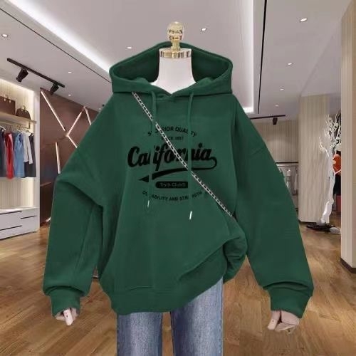Ženski jesenski hoodie s kapuljačom, debeli flis iznutra, jednobojna boja s otiskom, moderan gornji dio