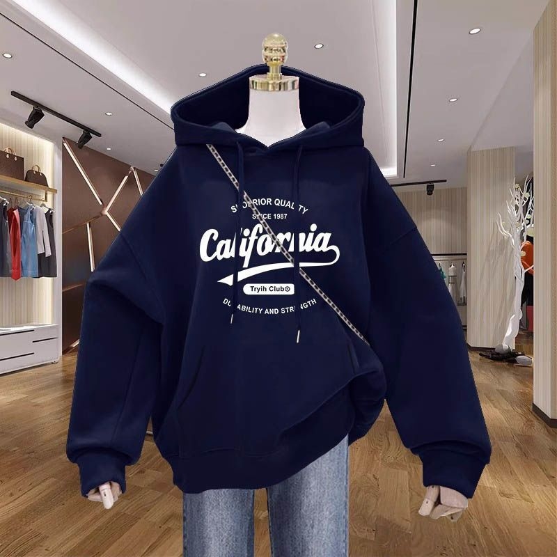 Ženski jesenski hoodie s kapuljačom, debeli flis iznutra, jednobojna boja s otiskom, moderan gornji dio