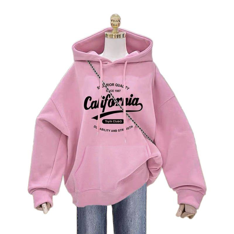 Ženski jesenski hoodie s kapuljačom, debeli flis iznutra, jednobojna boja s otiskom, moderan gornji dio