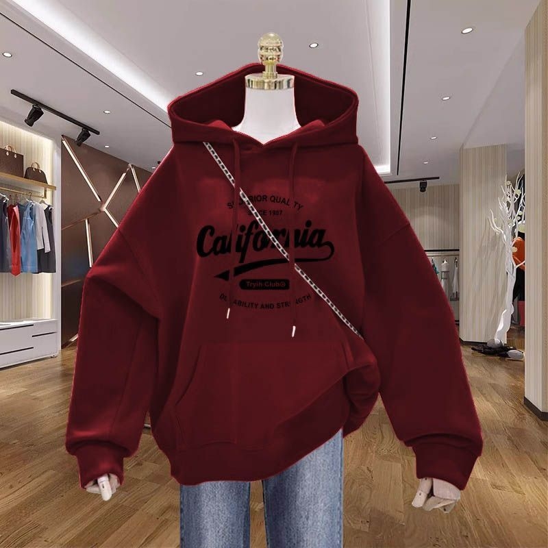 Ženski jesenski hoodie s kapuljačom, debeli flis iznutra, jednobojna boja s otiskom, moderan gornji dio