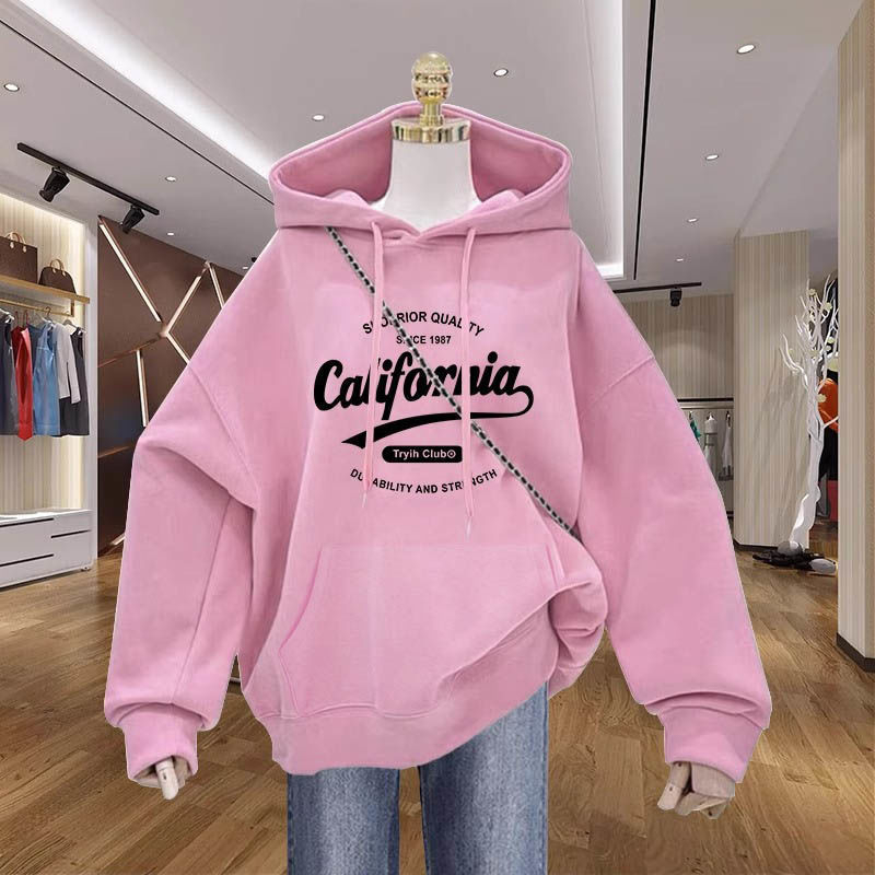 Ženski jesenski hoodie s kapuljačom, debeli flis iznutra, jednobojna boja s otiskom, moderan gornji dio