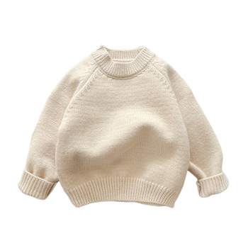 Korejiečių stiliaus vaikiškas megztinis, unisex, rudenį–žiema, storesnis akrilo mezginys, apvalus kaklas, ilgos rankovės, vienarūšis dizainas, skirtas vaikams 1–3 metams