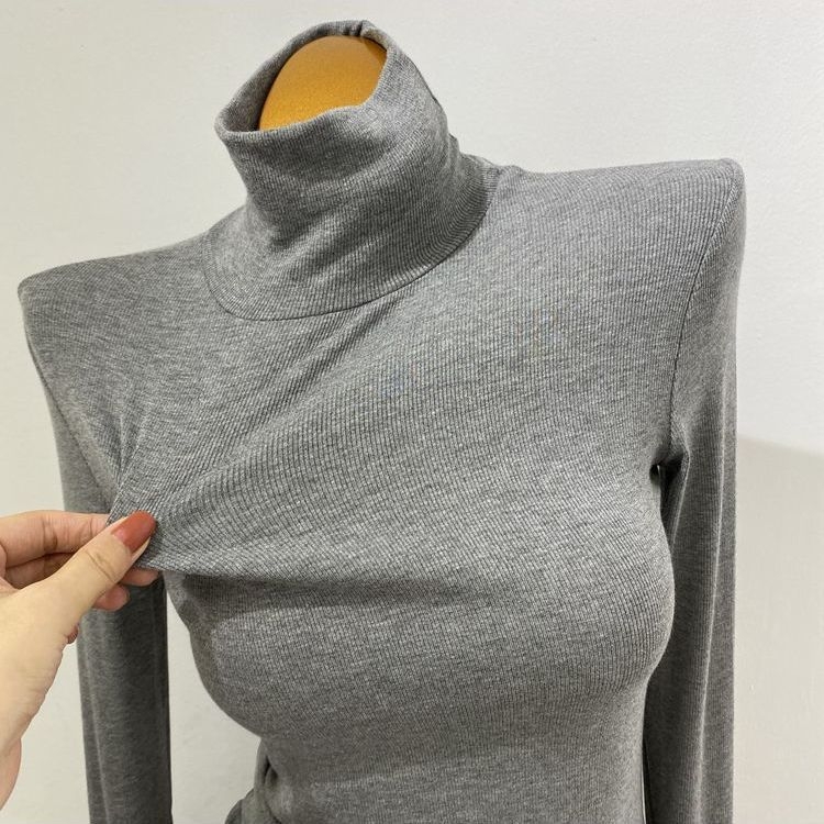 Meko osnovno gornje s visokim ovratnikom, ribano-elastični materijal, korejski stil za jesen-zimu