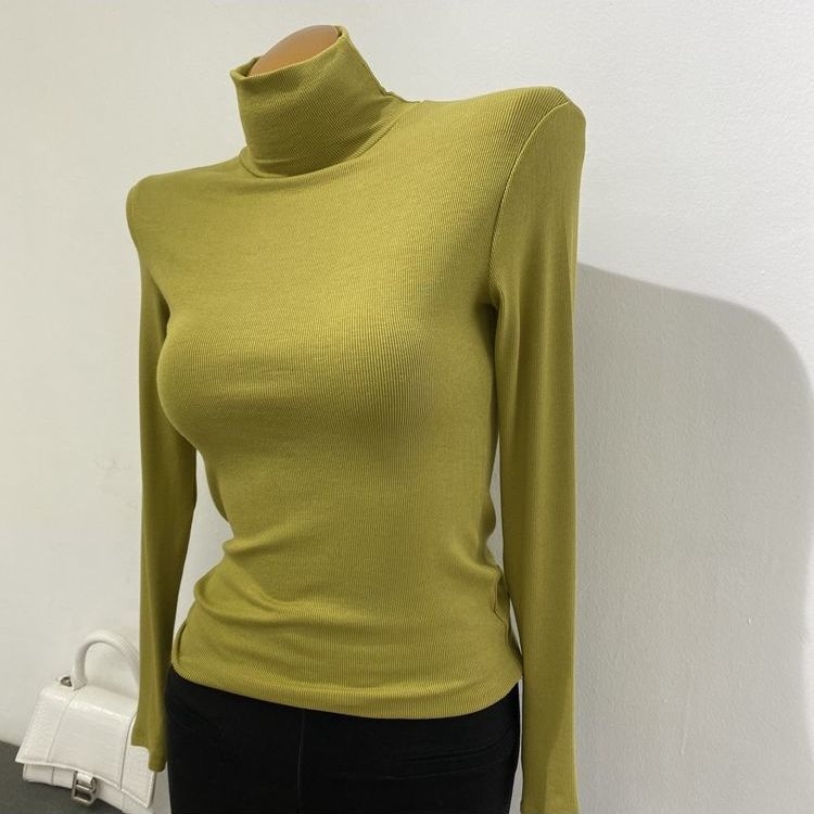 Meko osnovno gornje s visokim ovratnikom, ribano-elastični materijal, korejski stil za jesen-zimu