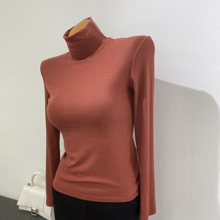 Meko osnovno gornje s visokim ovratnikom, ribano-elastični materijal, korejski stil za jesen-zimu