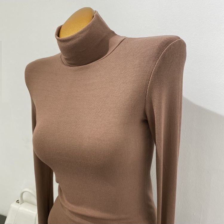 Meko osnovno gornje s visokim ovratnikom, ribano-elastični materijal, korejski stil za jesen-zimu