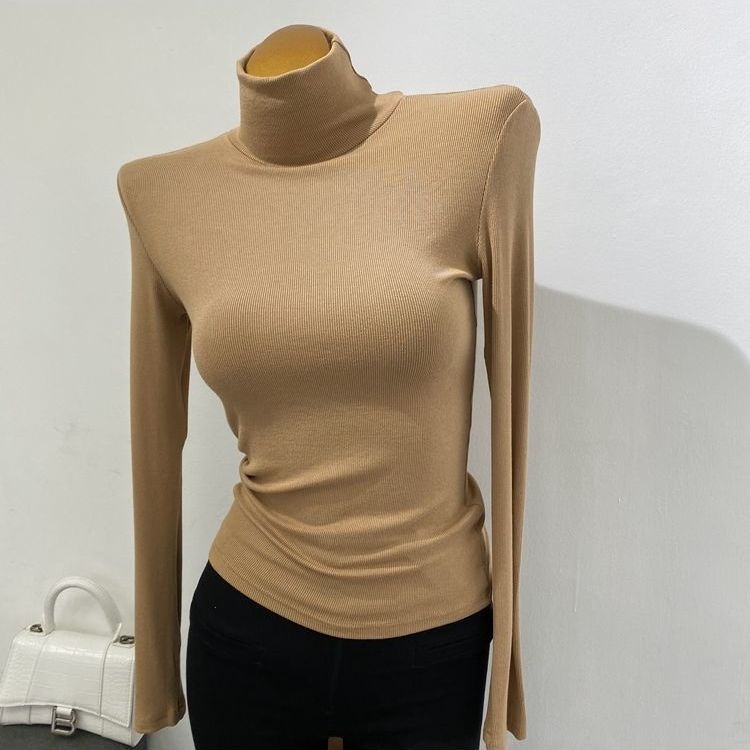Meko osnovno gornje s visokim ovratnikom, ribano-elastični materijal, korejski stil za jesen-zimu