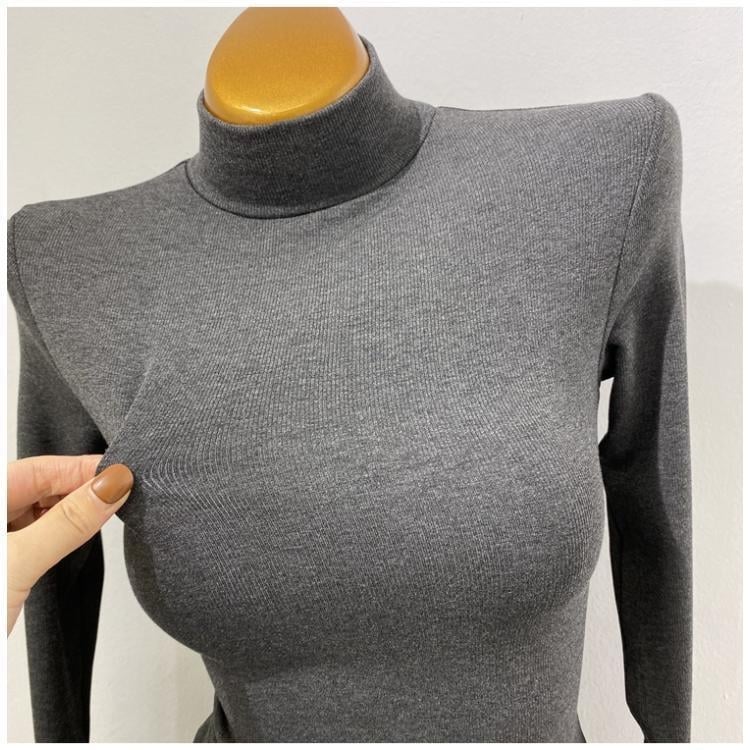 Meko osnovno gornje s visokim ovratnikom, ribano-elastični materijal, korejski stil za jesen-zimu
