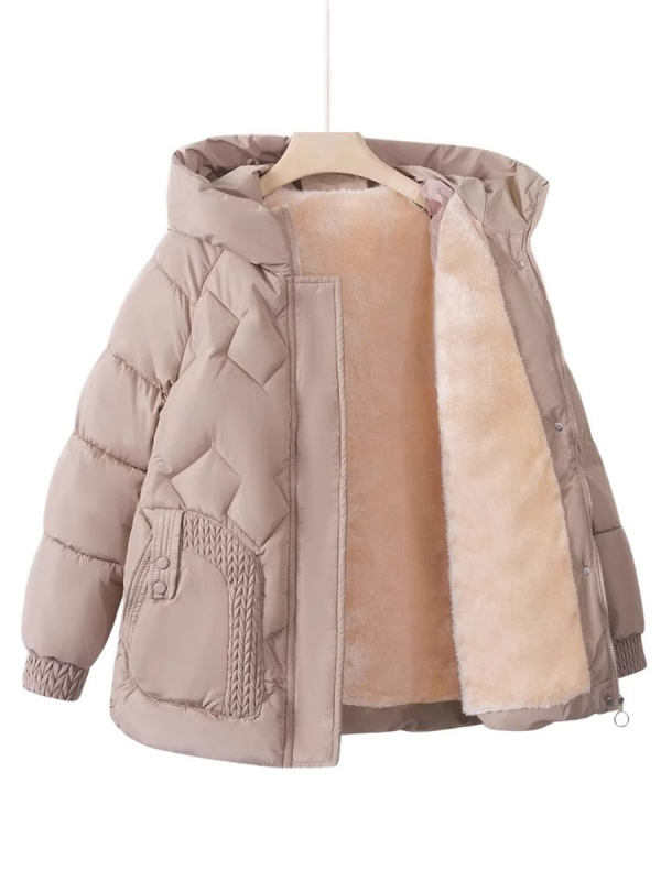 Kakla kapuces jaka ar kokvilnas pildījumu, bieza ziemas ārējā jaka ar ziedu rakstu, brīvs piegriezums, ārējais materiāls poliesters 80–90%