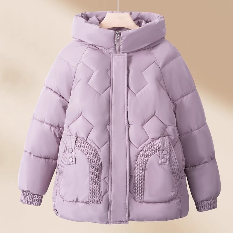 Kakla kapuces jaka ar kokvilnas pildījumu, bieza ziemas ārējā jaka ar ziedu rakstu, brīvs piegriezums, ārējais materiāls poliesters 80–90%