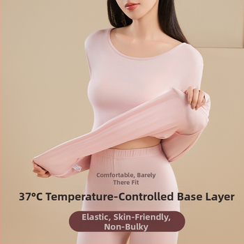 Moteriški termo komplektas iš viskozės — vidutinė šiluma, stora medžiaga, siauras pjūvis, megztinis su apvaliu kaklu