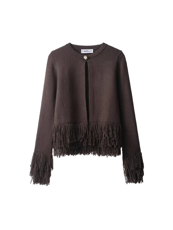 Cardigan-sweter, poliester, okrugli izrez, rukavi 3/4, japansko-korejski casual stil, jesen 2025