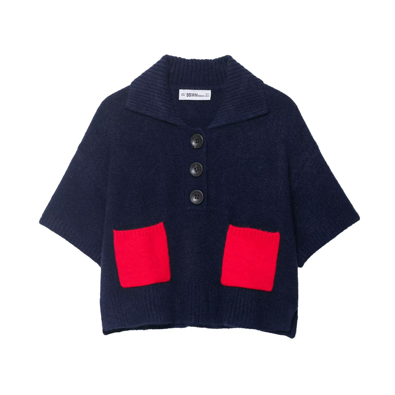 Cardigan-sweter, poliester, okrugli izrez, rukavi 3/4, japansko-korejski casual stil, jesen 2025