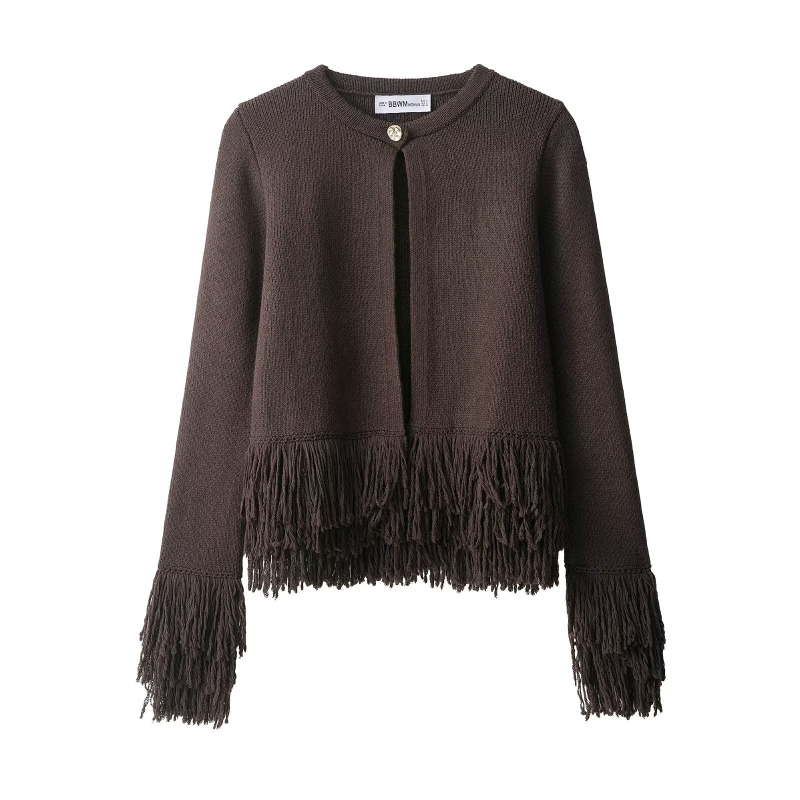 Cardigan-sweter, poliester, okrugli izrez, rukavi 3/4, japansko-korejski casual stil, jesen 2025