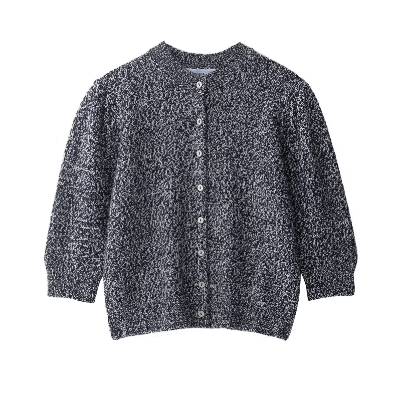 Cardigan-sweter, poliester, okrugli izrez, rukavi 3/4, japansko-korejski casual stil, jesen 2025