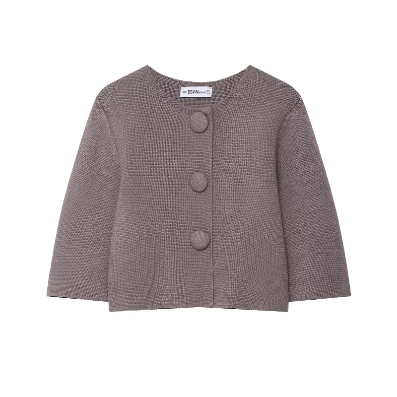 Cardigan-sweter, poliester, okrugli izrez, rukavi 3/4, japansko-korejski casual stil, jesen 2025