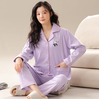 Pavasario nėščiųjų pižamų komplektas — ilgomis rankovėmis, maitinančiai, kvėpuojantis poliesteris 95–100%, namų drabužiai