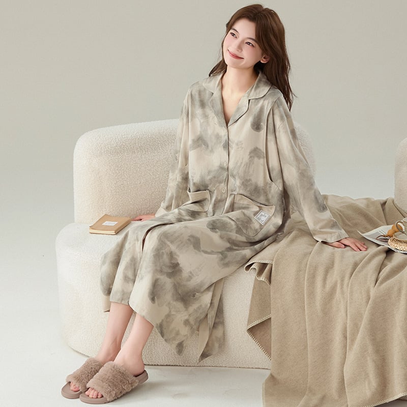 Moteriška naktinė su kardiganu, ilgos rankovės, ilga kirpimo, namų drabužiai nėščioms