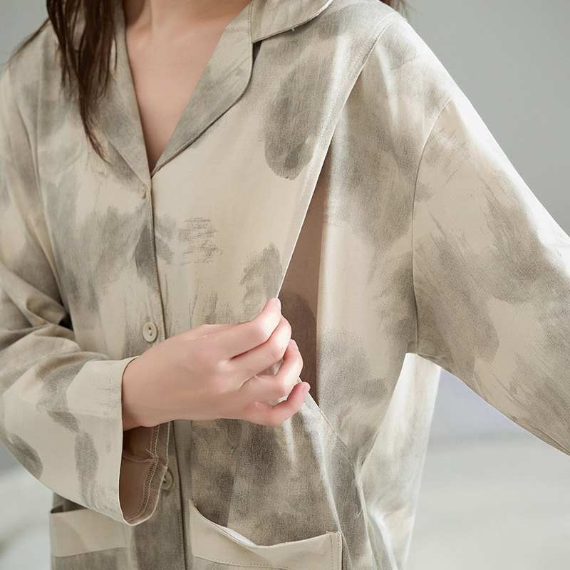 Moteriška naktinė su kardiganu, ilgos rankovės, ilga kirpimo, namų drabužiai nėščioms