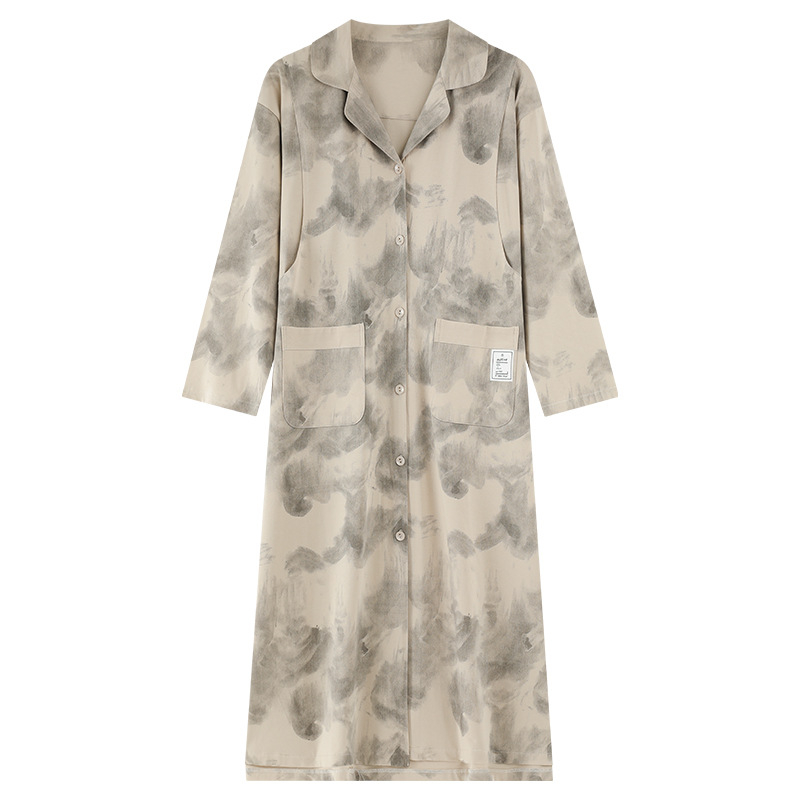 Moteriška naktinė su kardiganu, ilgos rankovės, ilga kirpimo, namų drabužiai nėščioms