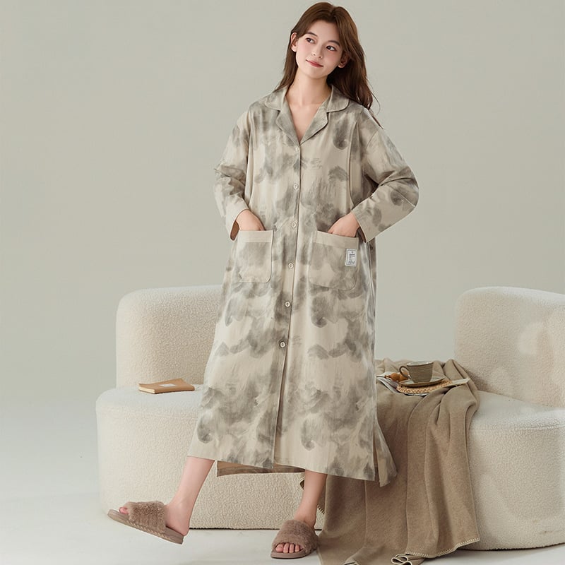 Moteriška naktinė su kardiganu, ilgos rankovės, ilga kirpimo, namų drabužiai nėščioms