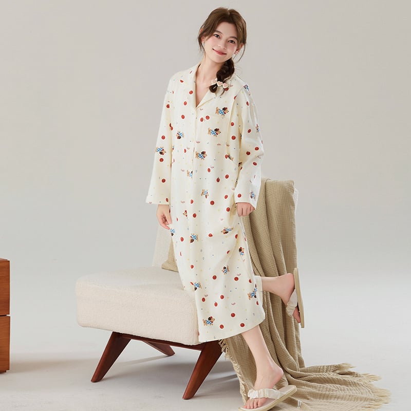 Moteriška naktinė su kardiganu, ilgos rankovės, ilga kirpimo, namų drabužiai nėščioms