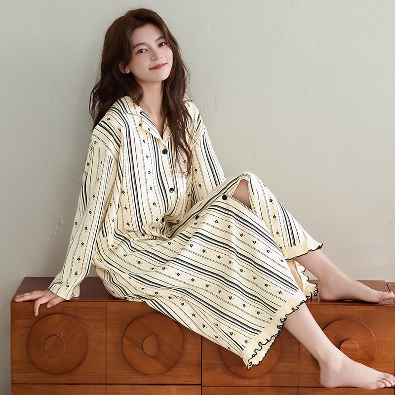 Moteriška naktinė su kardiganu, ilgos rankovės, ilga kirpimo, namų drabužiai nėščioms