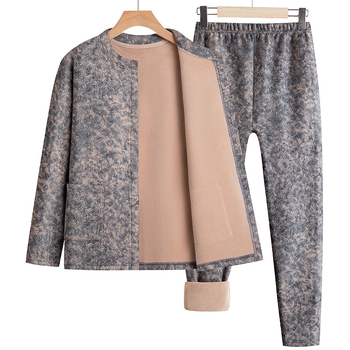 Θερμικό σετ ζακέτας για ηλικιωμένες γυναίκες – φλοράλ σχέδιο, Cloud warm velvet, μακριά μανίκια, στρογγυλός λαιμός, 251–300 g/m2