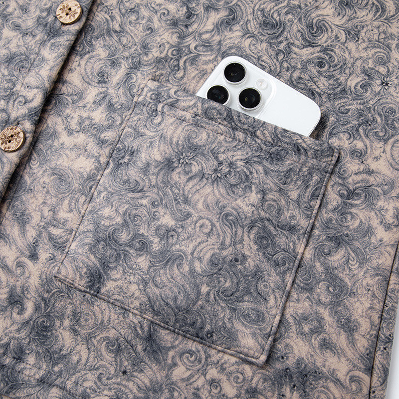 Θερμικό σετ ζακέτας για ηλικιωμένες γυναίκες – φλοράλ σχέδιο, Cloud warm velvet, μακριά μανίκια, στρογγυλός λαιμός, 251–300 g/m2