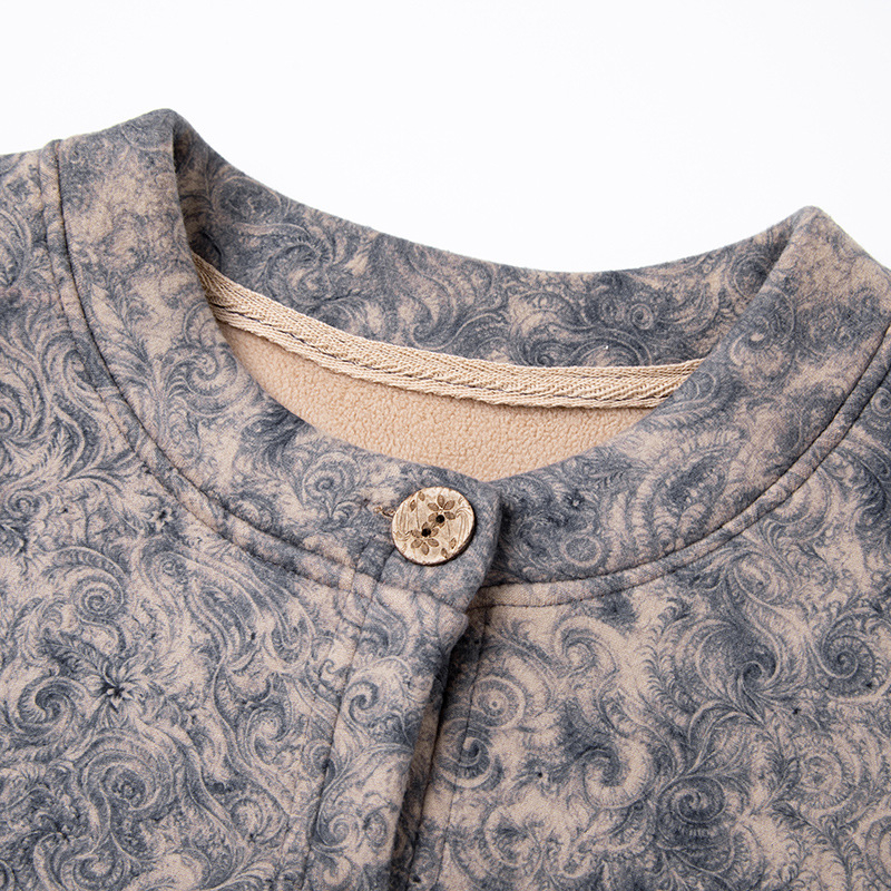 Θερμικό σετ ζακέτας για ηλικιωμένες γυναίκες – φλοράλ σχέδιο, Cloud warm velvet, μακριά μανίκια, στρογγυλός λαιμός, 251–300 g/m2