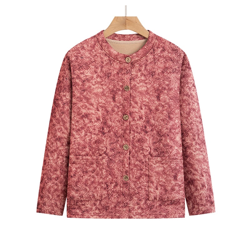 Θερμικό σετ ζακέτας για ηλικιωμένες γυναίκες – φλοράλ σχέδιο, Cloud warm velvet, μακριά μανίκια, στρογγυλός λαιμός, 251–300 g/m2