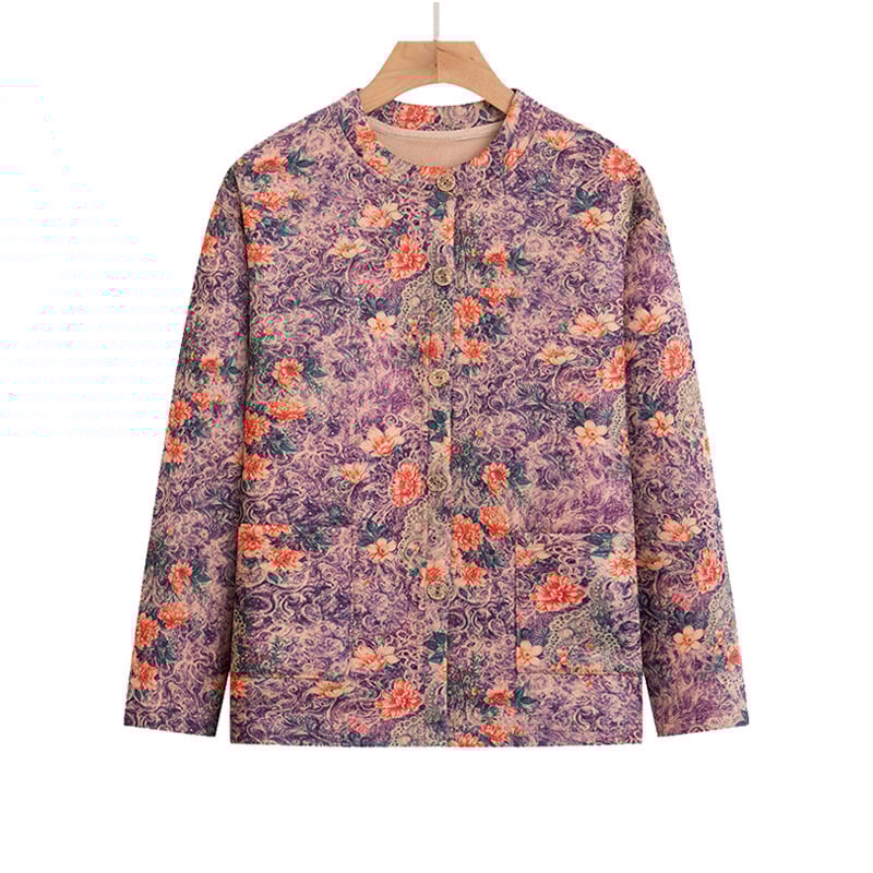 Θερμικό σετ ζακέτας για ηλικιωμένες γυναίκες – φλοράλ σχέδιο, Cloud warm velvet, μακριά μανίκια, στρογγυλός λαιμός, 251–300 g/m2