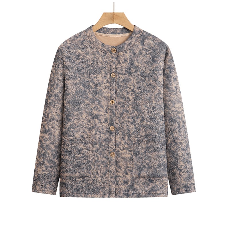 Θερμικό σετ ζακέτας για ηλικιωμένες γυναίκες – φλοράλ σχέδιο, Cloud warm velvet, μακριά μανίκια, στρογγυλός λαιμός, 251–300 g/m2